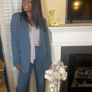 Blue Two-Piece Women's Blazer and Trouser Set